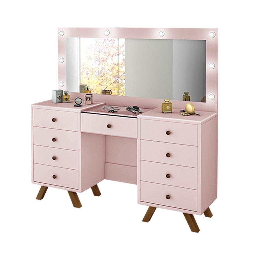 Miniatura Penteadeira Mila Camarim Com 8 Gavetas E Porta Joias Com Tampo De Vidro - Rose