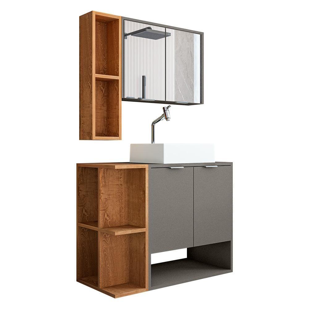 Miniatura Gabinete Banheiro Star Com Cuba Dalla E Valvula Click Black Titanium-naturale Titanium-naturale