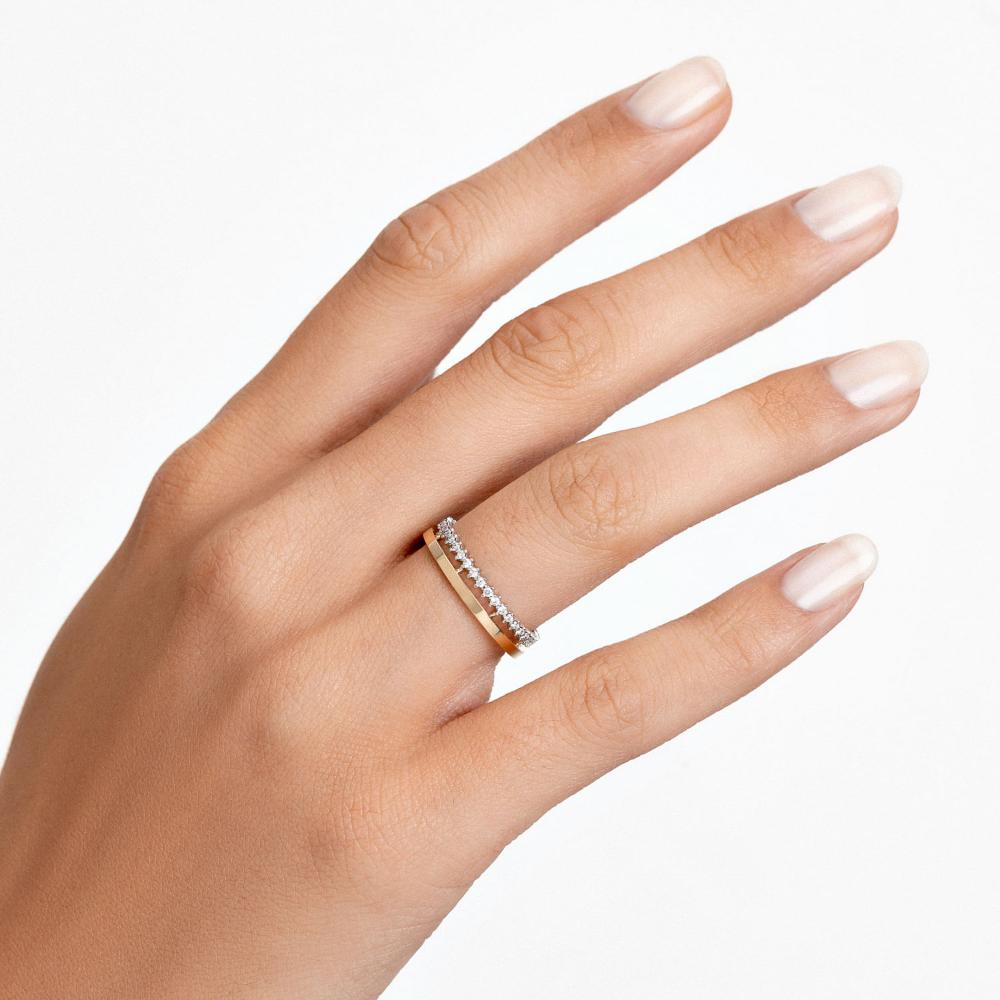 Miniatura Aliança Com Aro inteiro Cravejado Com 22 Pontos De Diamantes Em Ouro Branco E Ouro Amarelo 18k 10
