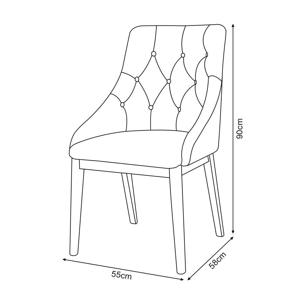 Miniatura Kit 4 Cadeiras De Jantar Estofada Elisa Anatômica Capitonê Linho Bege Base Madeira Maciça Mel Bege