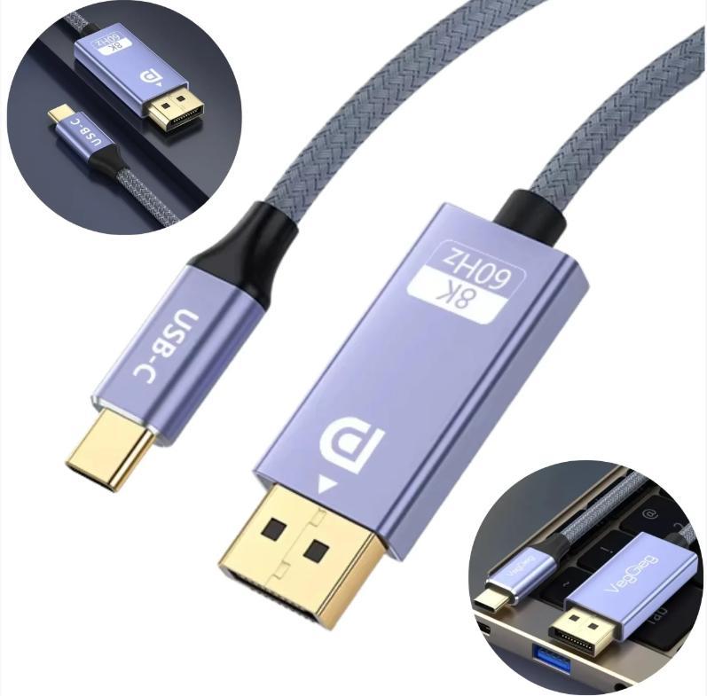 Miniatura Cabo Usb Tipo C Para Displayport 1.4 8K 1,80 Metros
