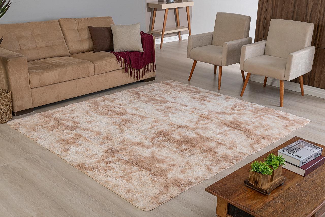 Miniatura Tapete Para Sala Quarto 2 X 1,50 Bege Peludo Antiderrapantec
