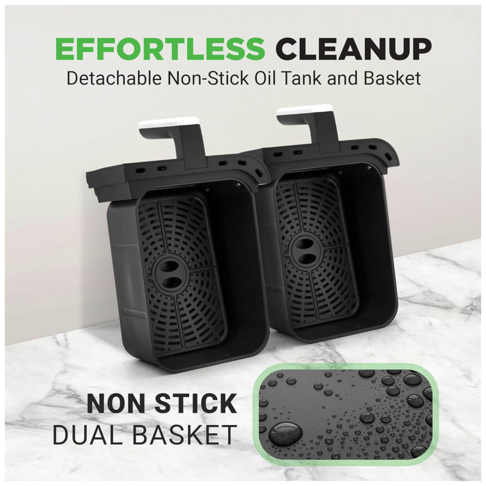 Miniatura Fritadeira Elétrica Air Fryer com Cesta Dupla de 8 Litros e Display Digital Personalizado, 110V 1700W, NutriChef, Preta