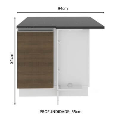 Balcão de Canto Madesa Acordes Glamy 100% MDF 1 Porta Branco/Rustic Cor:Branco/Rustic