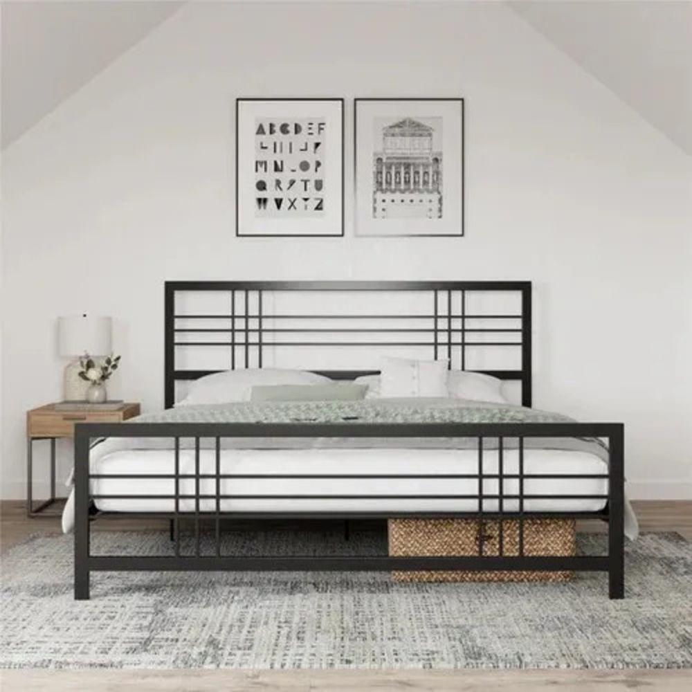 Miniatura Cama Casal Com Cabeceira Robusta Aço Ferro Metal Tamanho Queen 158x198 Cor Preto Mobbili Ca-04