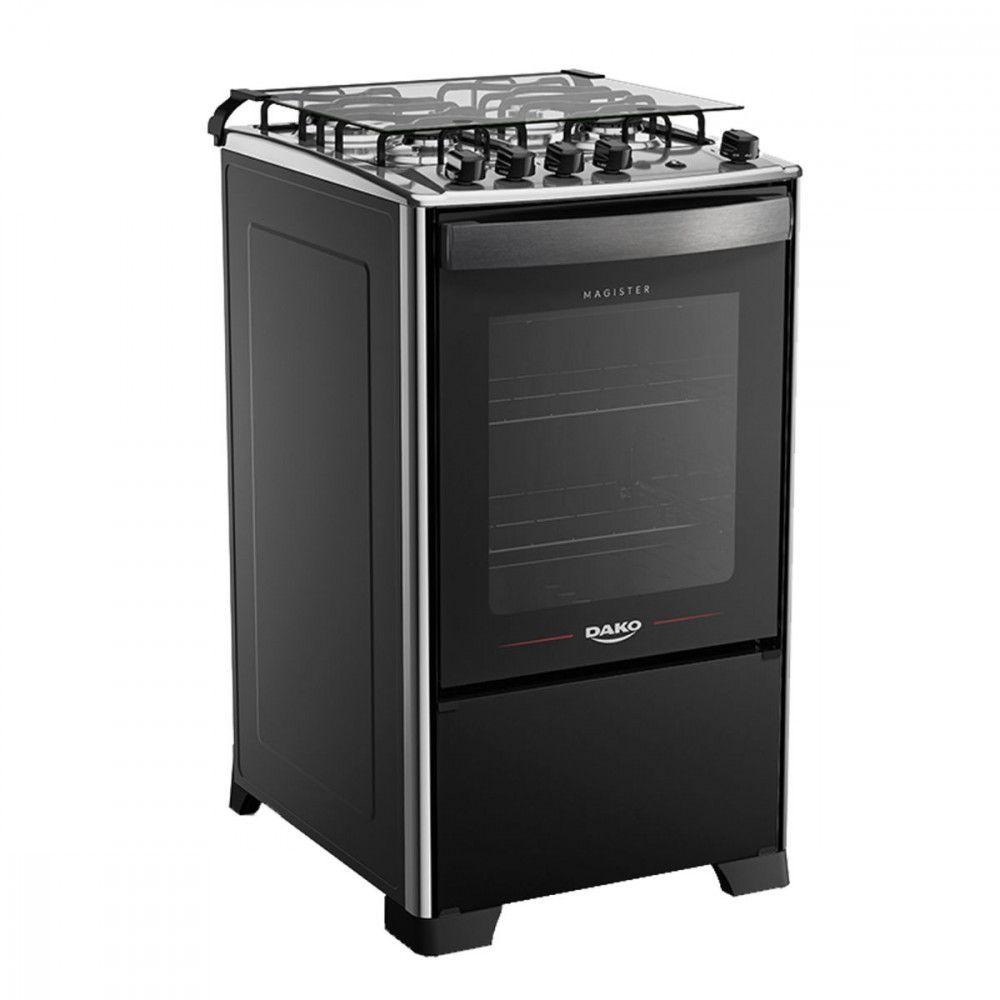 Miniatura Fogão 4 Bocas Com Mesa Inox Dako Magister Preto Bivolt
