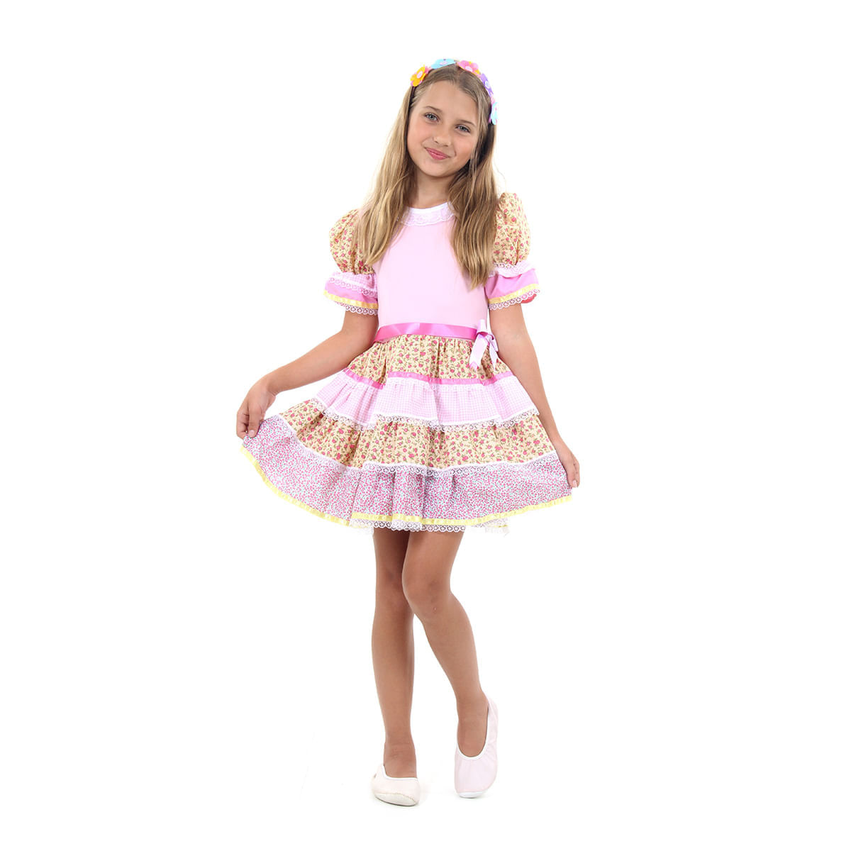 Miniatura Fantasia Caipira Chic Infantil - Rosa - Festa Junina G
