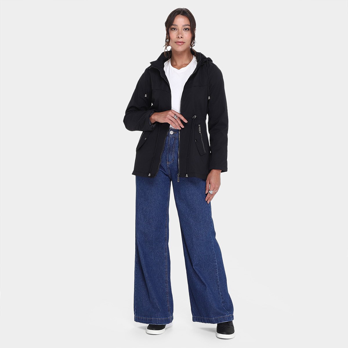 Casaco Facinelli Capuz Parka Peluciada Feminina Preto - G