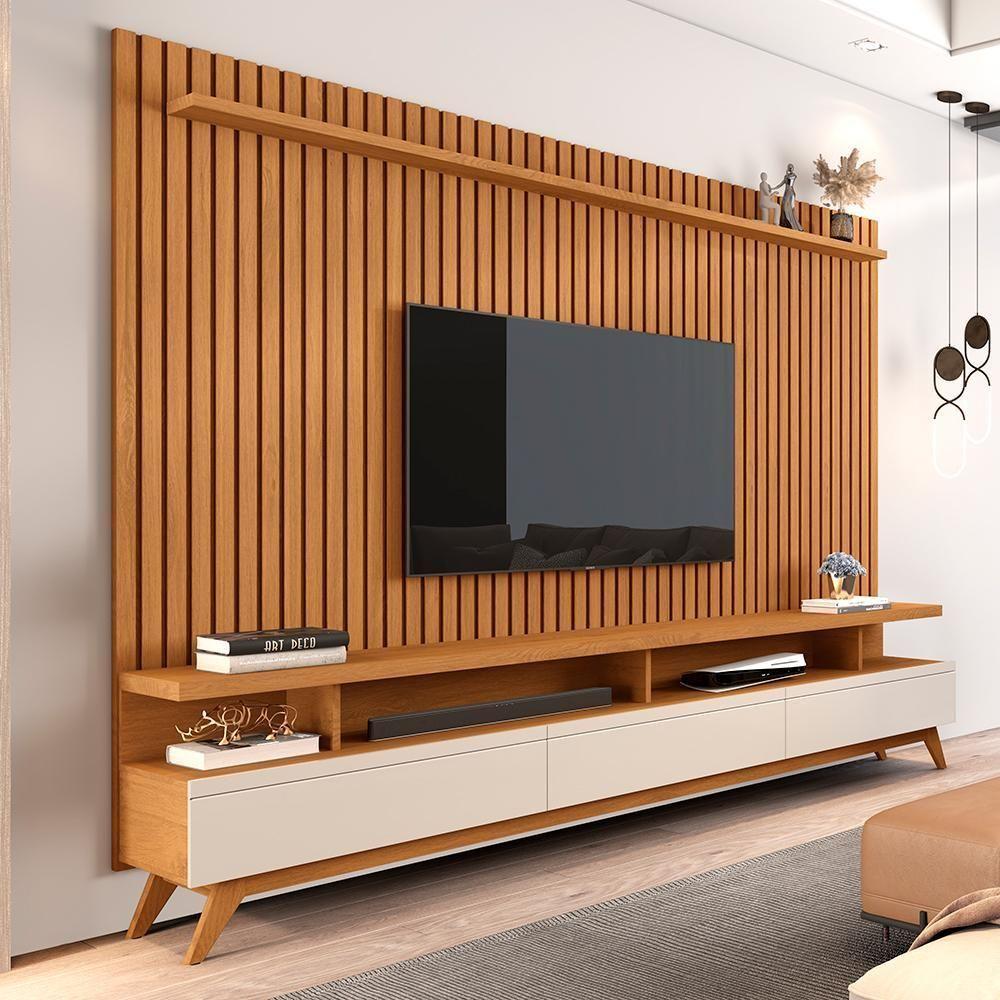 Miniatura Conjunto Painel Ripado E Rack Pompéia Nature Off White