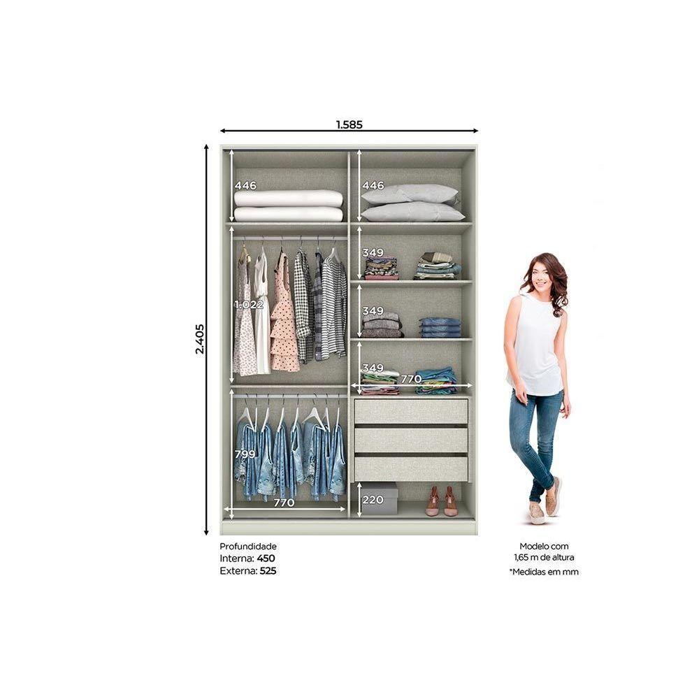 Miniatura Módulo Guarda Roupa Mc10 Seletto C/ 2 Portas De Correr E 3 Gavetas Areia - Henn