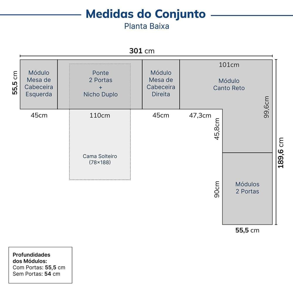 Miniatura Guarda-roupa Modulado de Canto 10 Portas 6 Peças Hera Cabecasa Madeiramadeira Branco Geada/Cinza