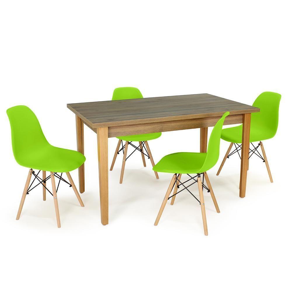 Miniatura Conjunto Mesa De Jantar Retangular Luiza 135cm Natural Com 4 Cadeiras Eames Eiffel - Verde