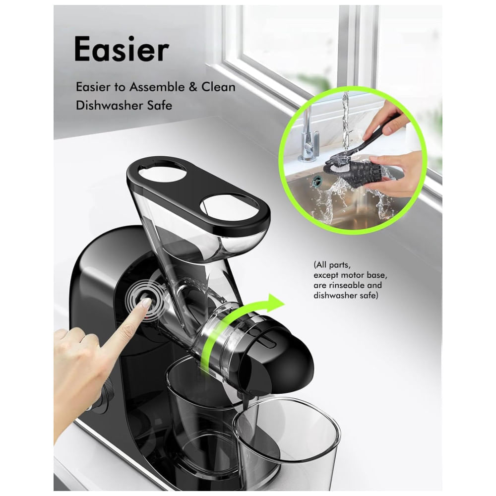 Miniatura Centrifuga de Frutas com Função Reversa, Motor Silencioso e Mastigação Lenta, 110V 150W, SiFENE, Preta