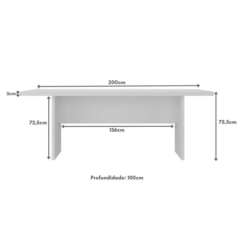 Miniatura Mesa De Escritório 200cm Para Reunião Com Tampo 30mm Multimóveis CR25281 Branco