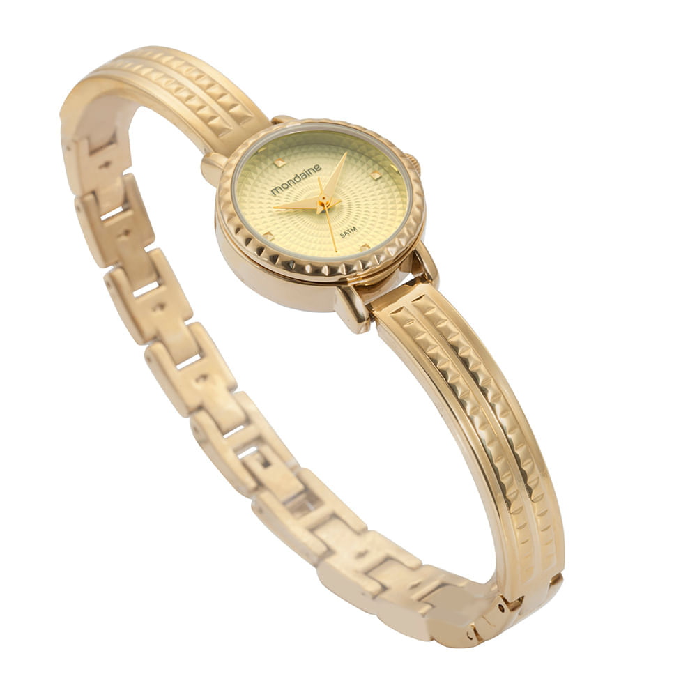 Miniatura Relógio Feminino Dourado Pequeno Bracelete com Textura Relógio Feminino Dourado Pulseira Rígida Texturizada