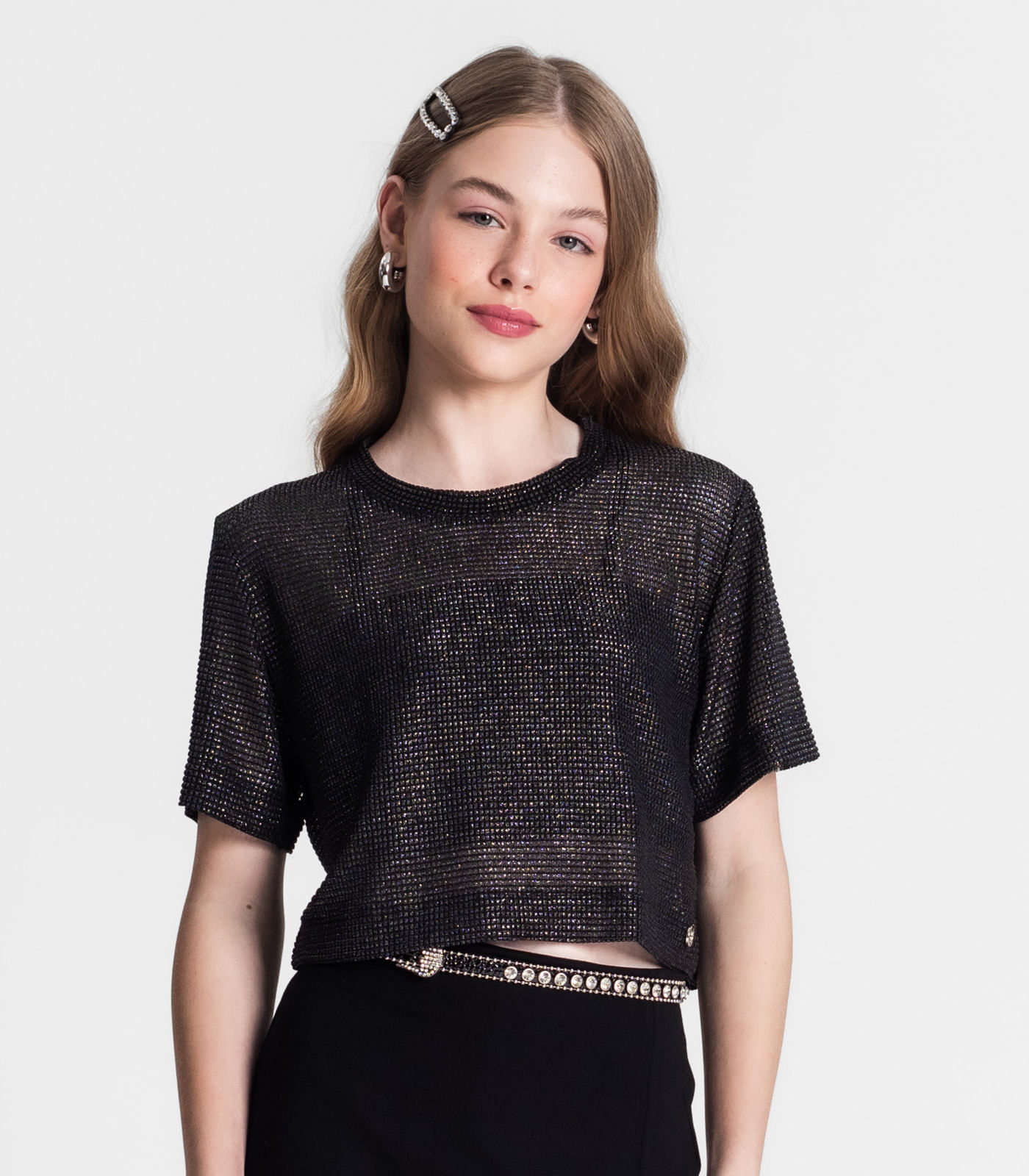 Miniatura Blusa Com Sobreposição Juvenil Feminina Minty Preto 12
