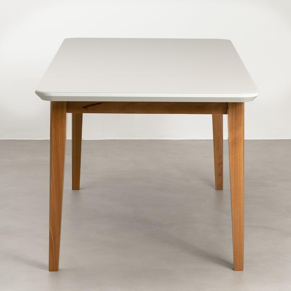 Mesa de Jantar 6 Lugares 1,80m Tampo MDF e Vidro Pés Madeira Maciça Tangará CabeCasa MadeiraMadeira Caramelo/Off White