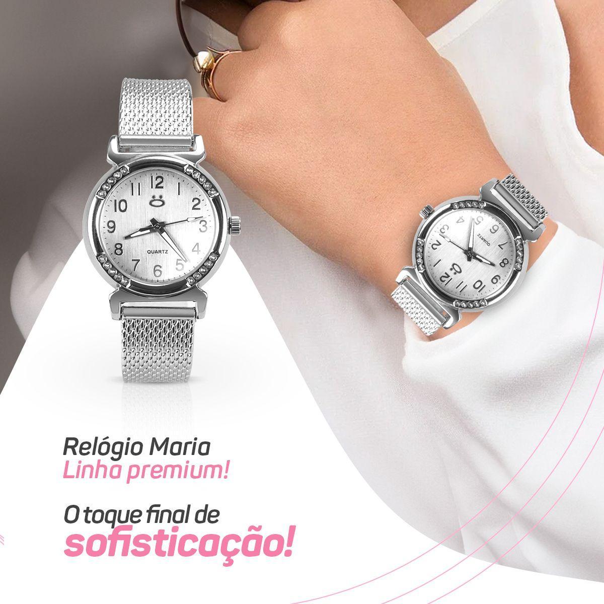 Miniatura Relogio Feminino Prata Aço Inoxidável Silicone Caixa Social