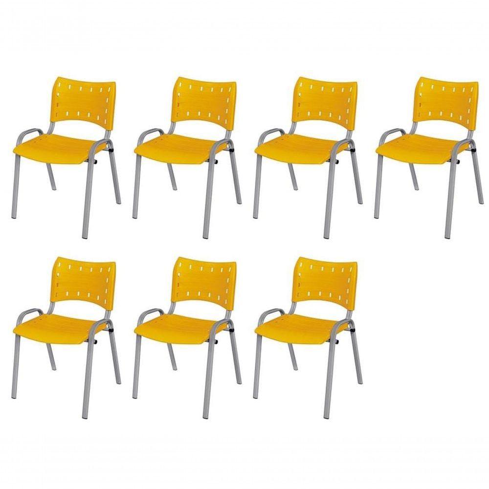 Miniatura Cadeira Iso Base Cinza Escola, Escritório Amarelo Kit 7 Un