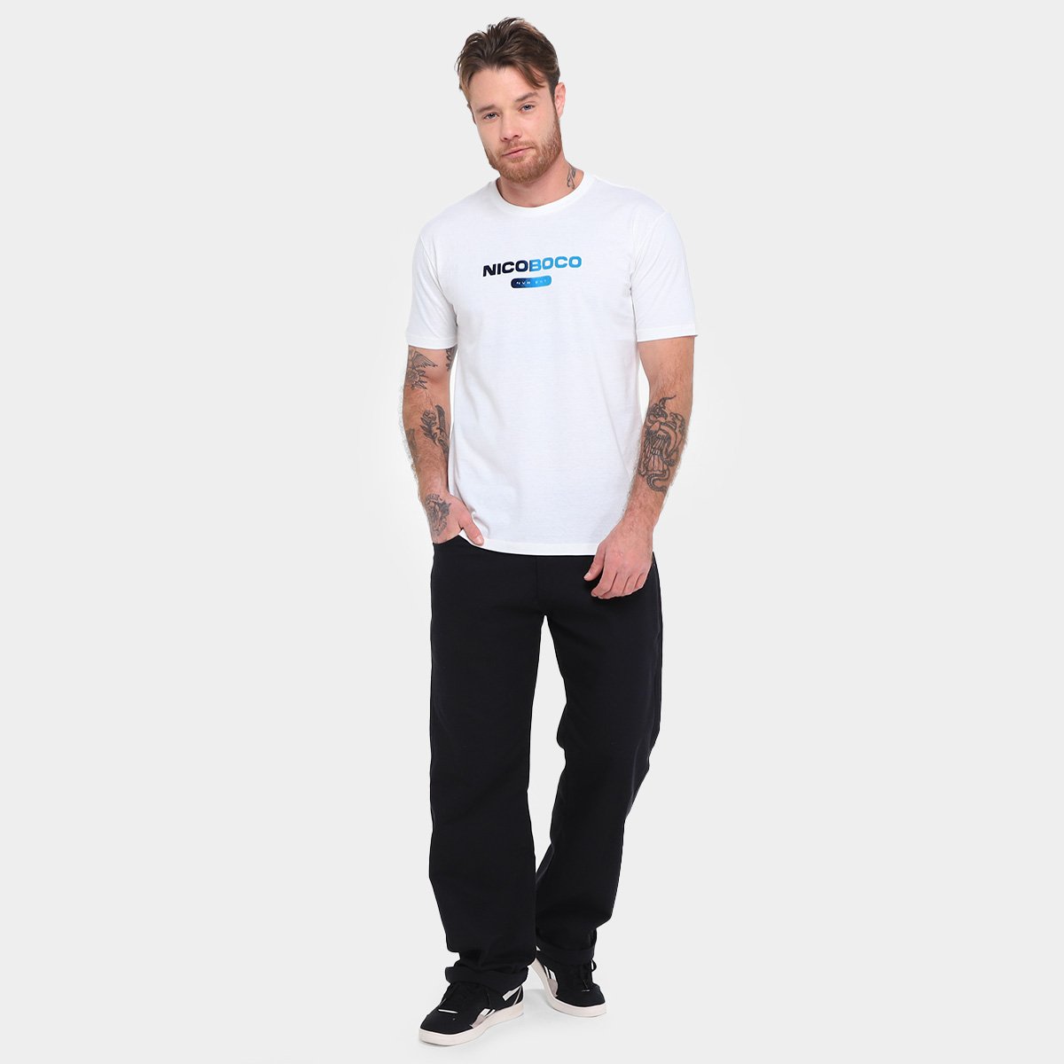 Miniatura Camiseta Nicoboco Slim Fit Panteao Masculina Off White - G