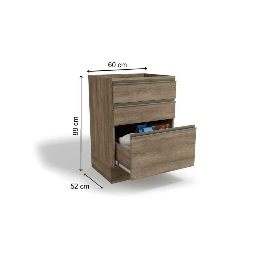 Miniatura Gabinete De Cozinha Modulado Balcão Maxxi G743 P-cooktop 3 Gavetas C-tampo 60cm Nogal-preto Brilho - Kappesberg