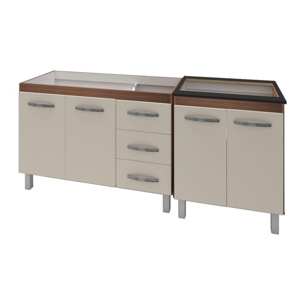 Miniatura Armário Cozinha Gabinete Pia De 120 Cm Bianca Com Balcão Cooktop 5 Bocas Savana Frente Off-white Jade