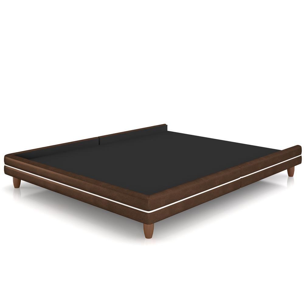 Cama Casal Base Box Pés Madeira 140cm Suném P05 Couríssimo Marrom - Lyam Decor