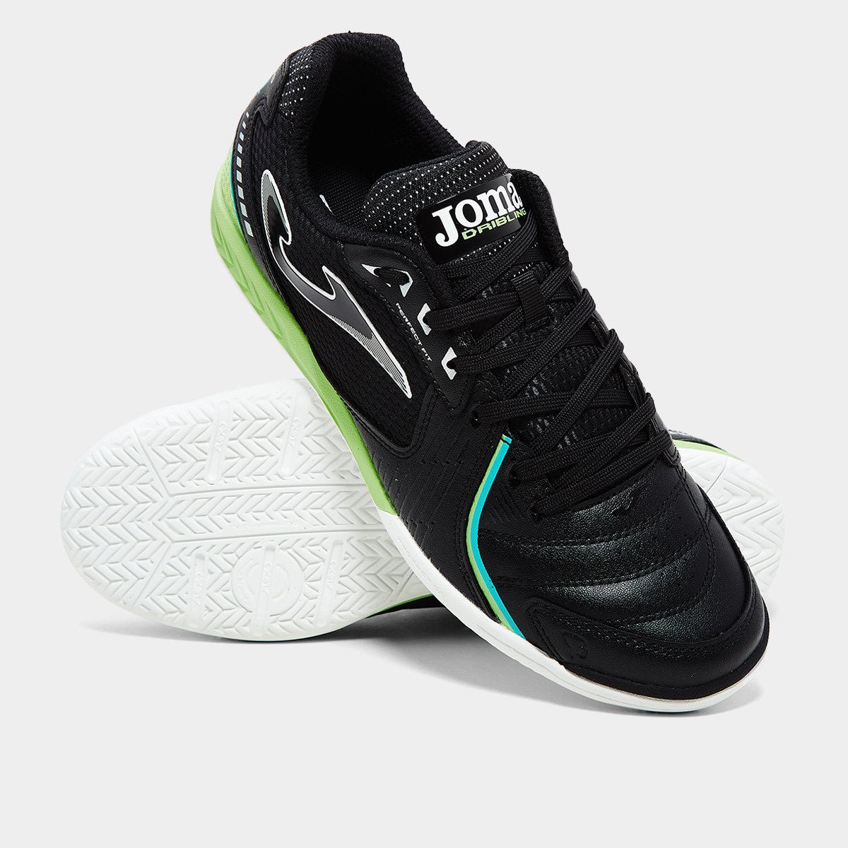 Miniatura Chuteira Futsal Joma Dribling IN Unissex Preto+Verde Claro - 38