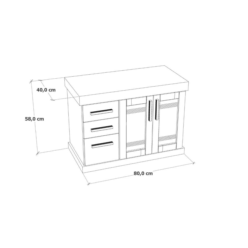 Miniatura Gabinete para Banheiro 80cm 3 Gavetas 2 Portas Imola Darabas Agardi Terracota