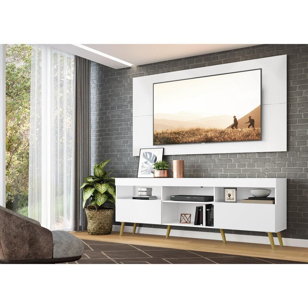 Rack Com Painel Tv 65" Retrô Flórida Multimóveis V3133 Branco/Natural Branco/Natural
