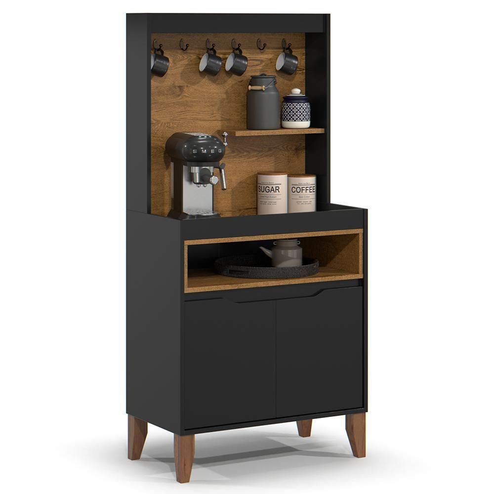Miniatura Armário Multiuso Cantinho Do Café 71cm Flow Preto-freijó - Ej Móveis
