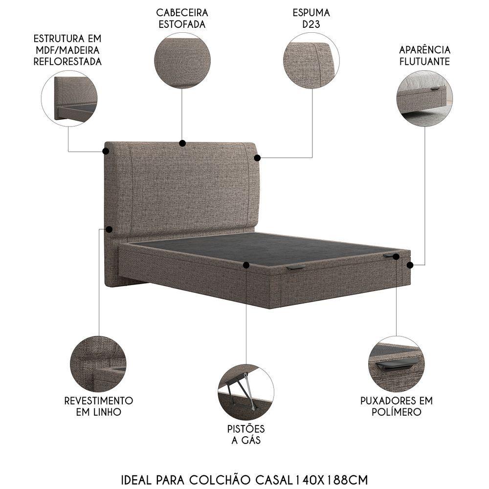 Miniatura Cama Casal Flutuante Baú Cabeceira 140cm Fly S05 Linho Marrom - Mpozenato