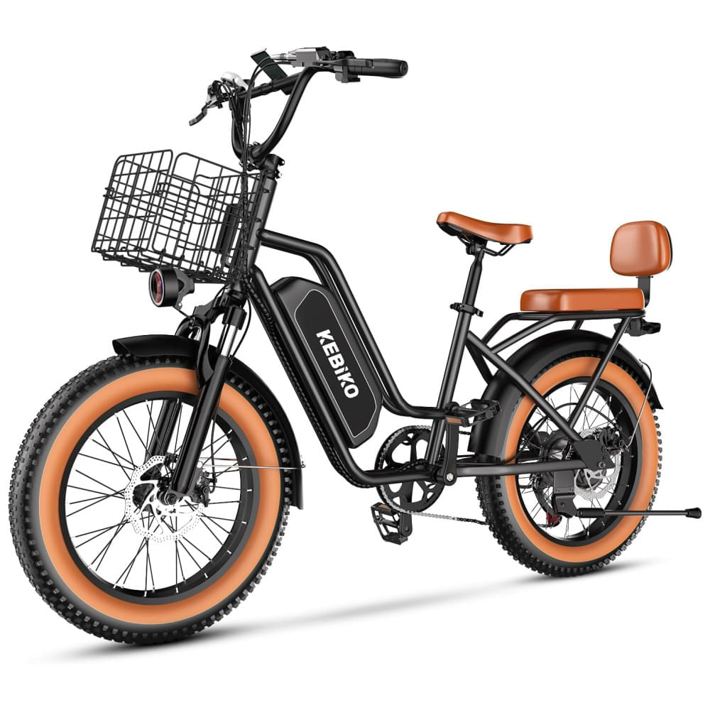 Miniatura Bicicleta Elétrica para 2 Pessoas, Bateria Removível de 48V 20AH, Motor de Pico, Pneu Gordo de 20"x 4.0" para Adultos, Autonomia de 80 Milhas, 30 MPH,