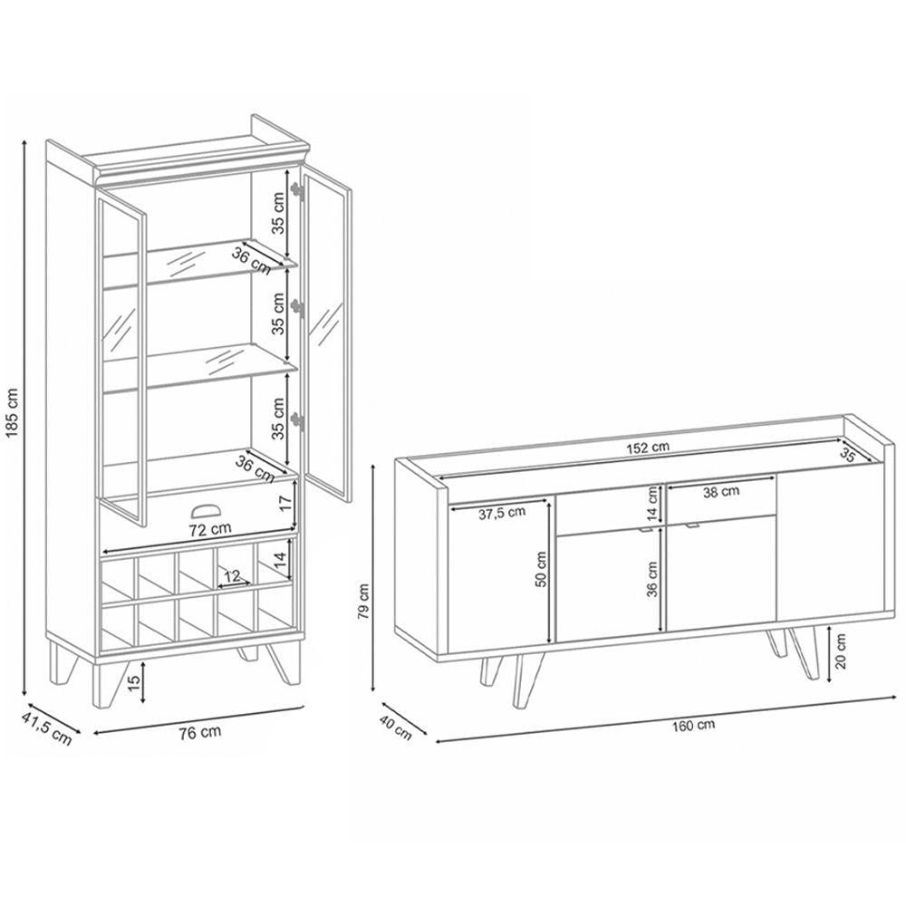 Miniatura Cristaleira Adega órfeo E Buffet Sinfonia H01 Off White/cinamomo - Mpozenato