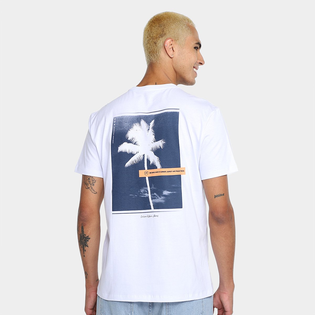 Miniatura Camiseta Calvin Klein Sunset Palm Tree Masculina Branco - G