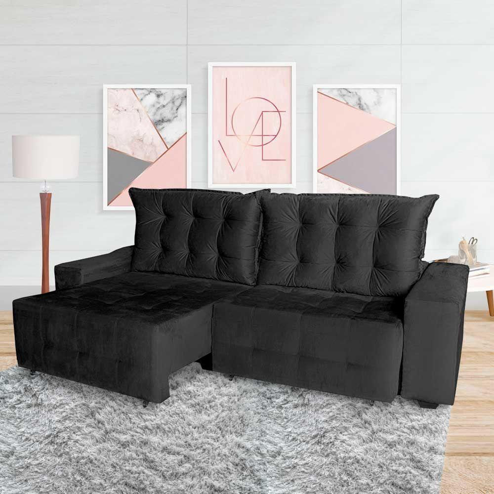 Miniatura Sofá Euro Retrátil Reclinável 220cm Veludo Light Preto