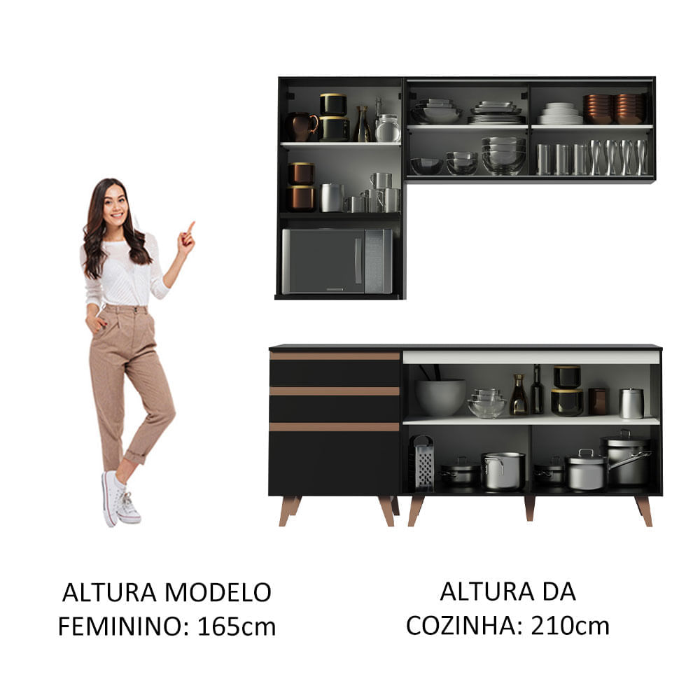 Cozinha Completa Madesa Reims 180002 com Armário e Balcão Preto Cor:Preto