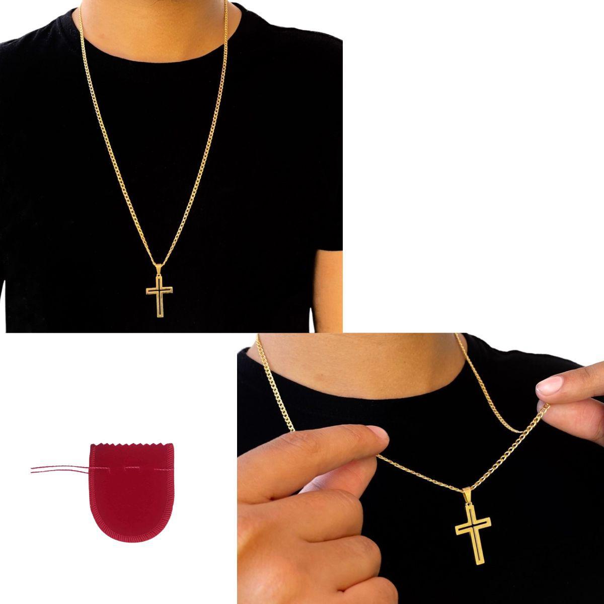 Miniatura Cordão Corrente Aço Dourado Banhado A Ouro 18K + Pingente