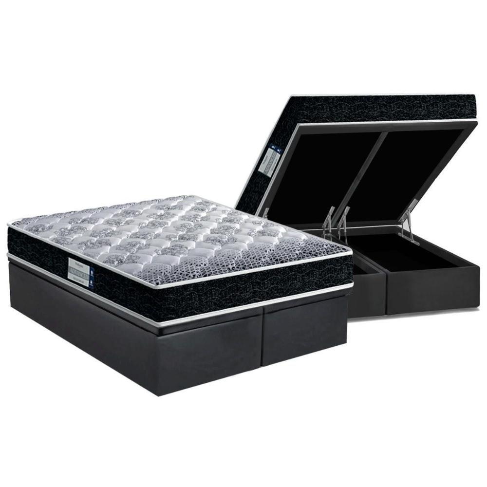 Miniatura Cama Box Baú Queen: Colchão Anatômico Probel D33/ep Firmepedic Prodormir Advanced Tech1500 Double Face + Base Crc Suede Gray(158x198)