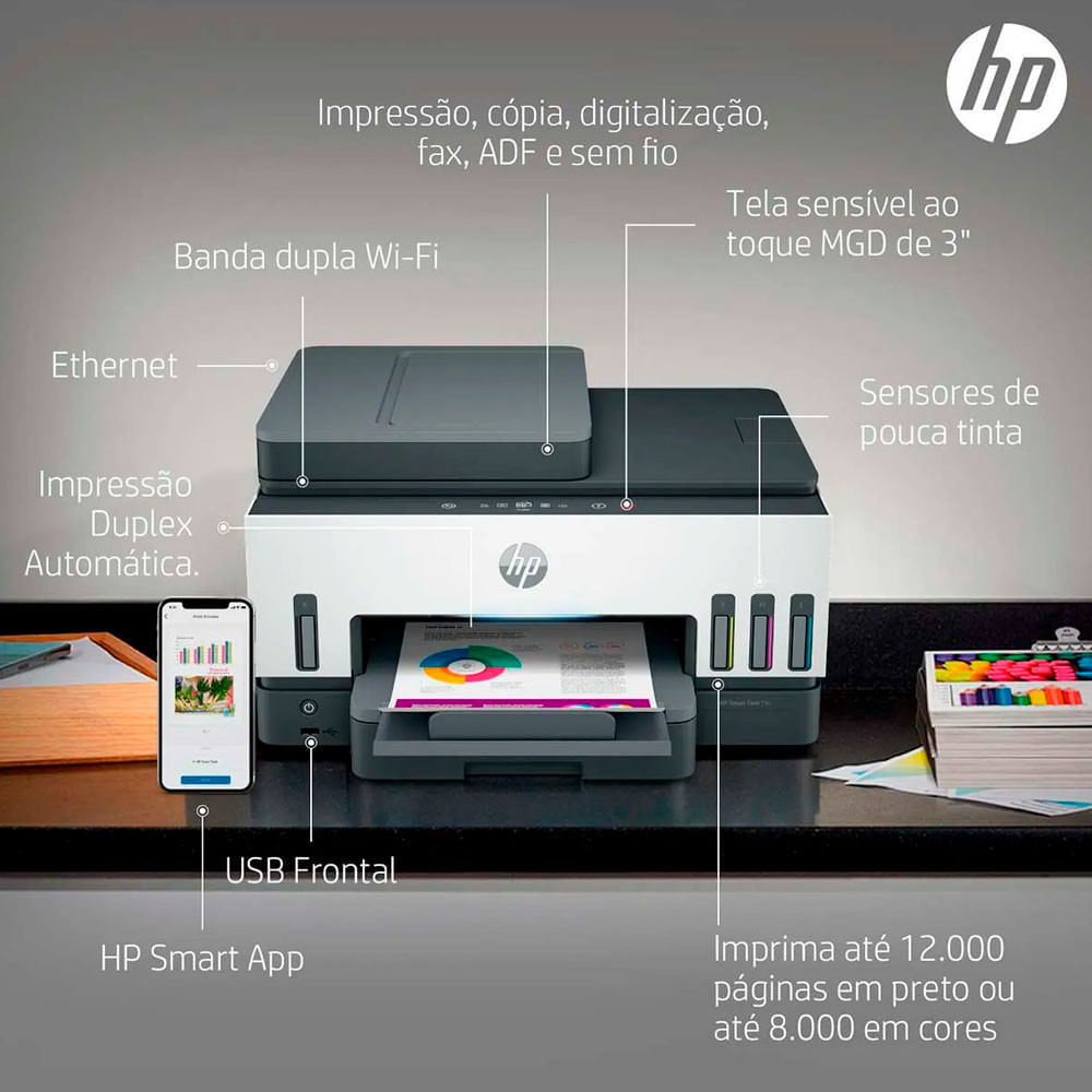 Impressora Multifuncional HP Smart Tank 794 Tanque de Tinta Colorida Scanner Duplex Wi-fi USB Bluetooth 2G9Q9A Preto e Branco - Bivolt