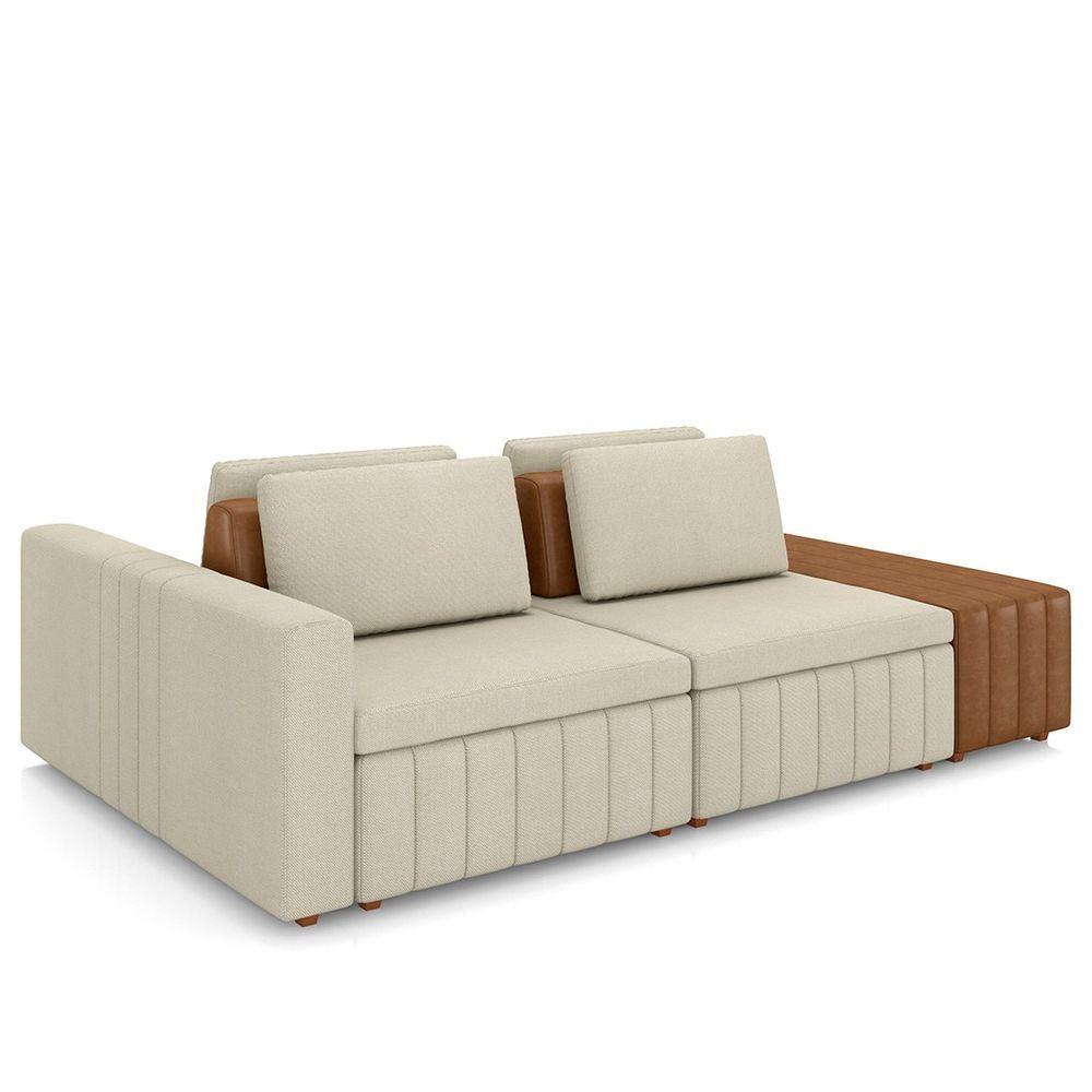 Miniatura Sofá Ilha E Puff Sala Living 245cm Siesta M22 Linho Cru/marrom - Mpozenato