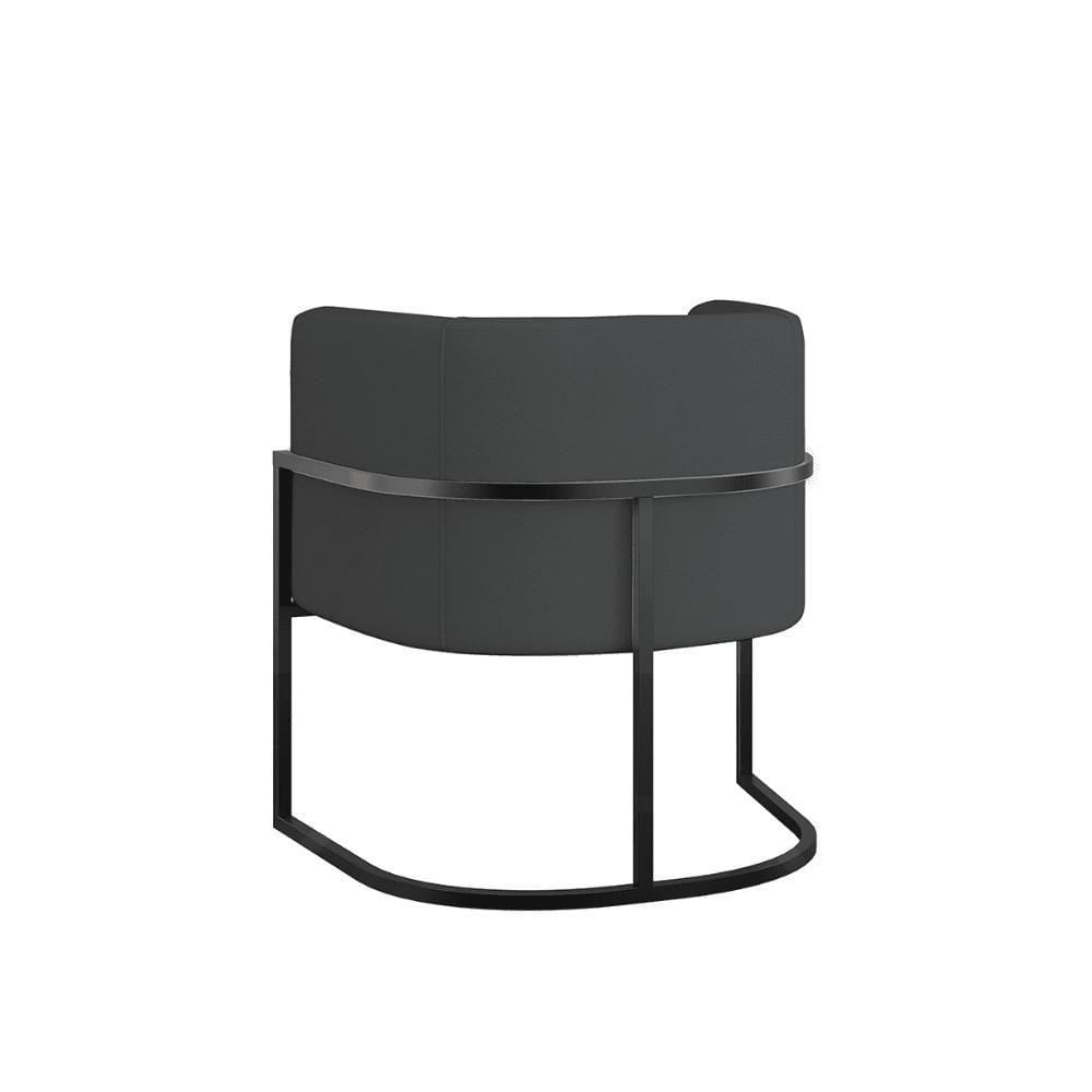 Miniatura Poltrona Corino Decorativa Lua Recepção Base Ferro Black Cinza