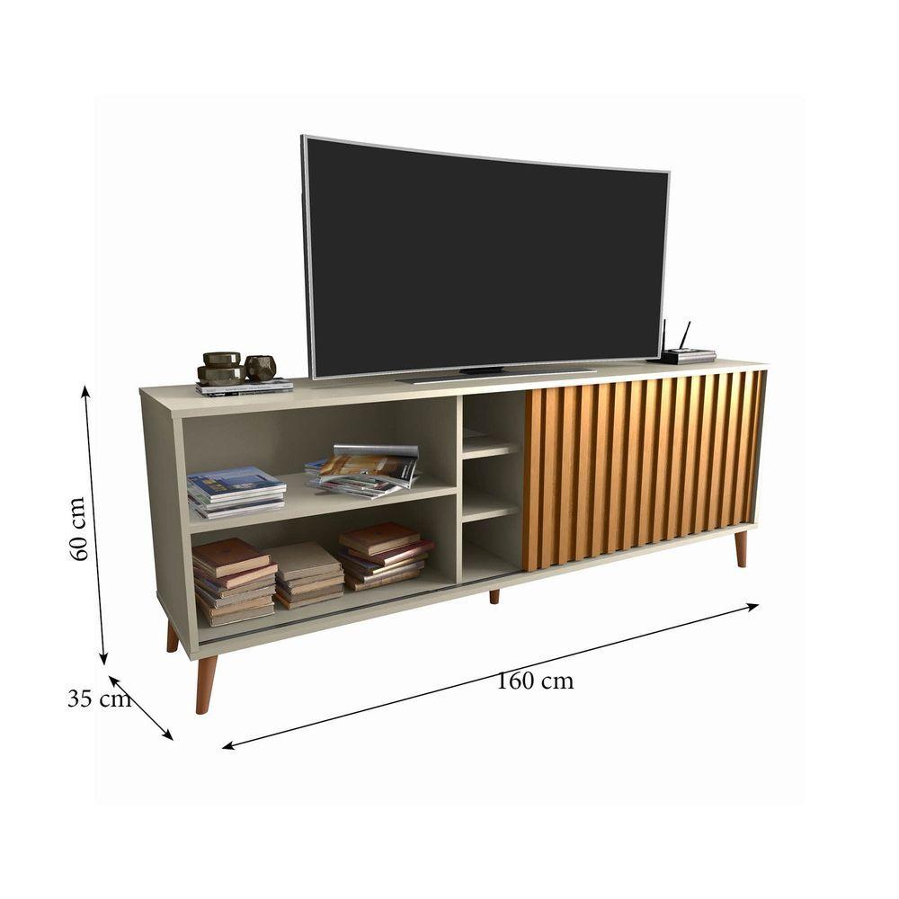 Miniatura Rack Bacada Sala Para Tv Até 50 Polegadas Com Porta Ripada Luara 160x60cm Off White / Ipê