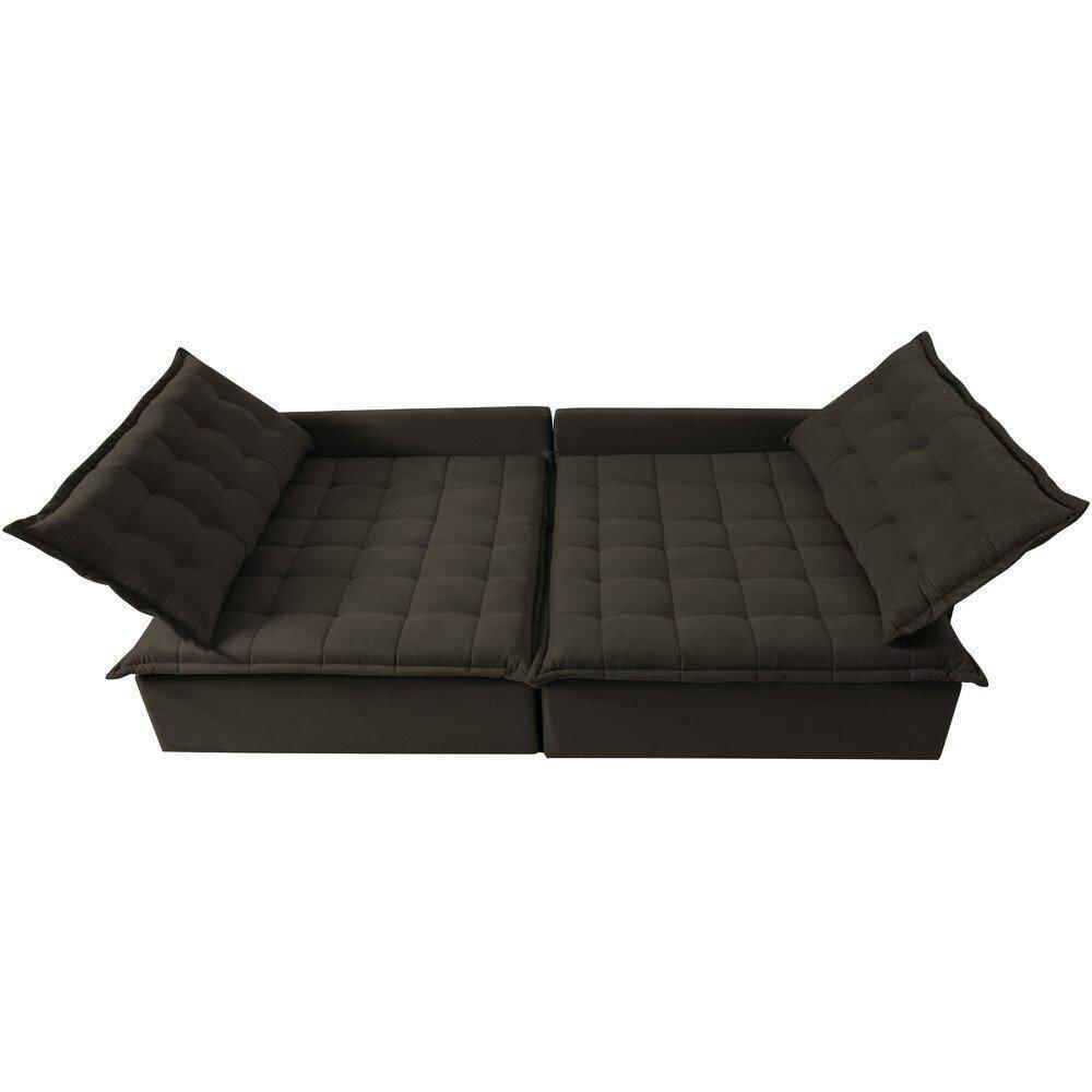 Miniatura Sofá Sem Caixa Retrátil E Reclinável 1,75m Cama Inbox Versátil Suede Velusoft Café