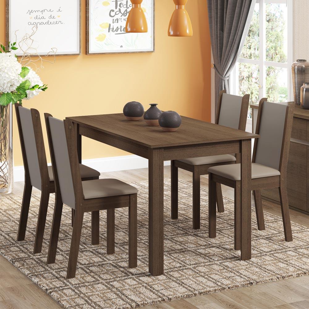 Miniatura Conjunto Sala de Jantar Rosa Madesa Mesa com 4 Cadeiras - Rustic/Crema/Sintético Bege Rustic/Crema/Pérola