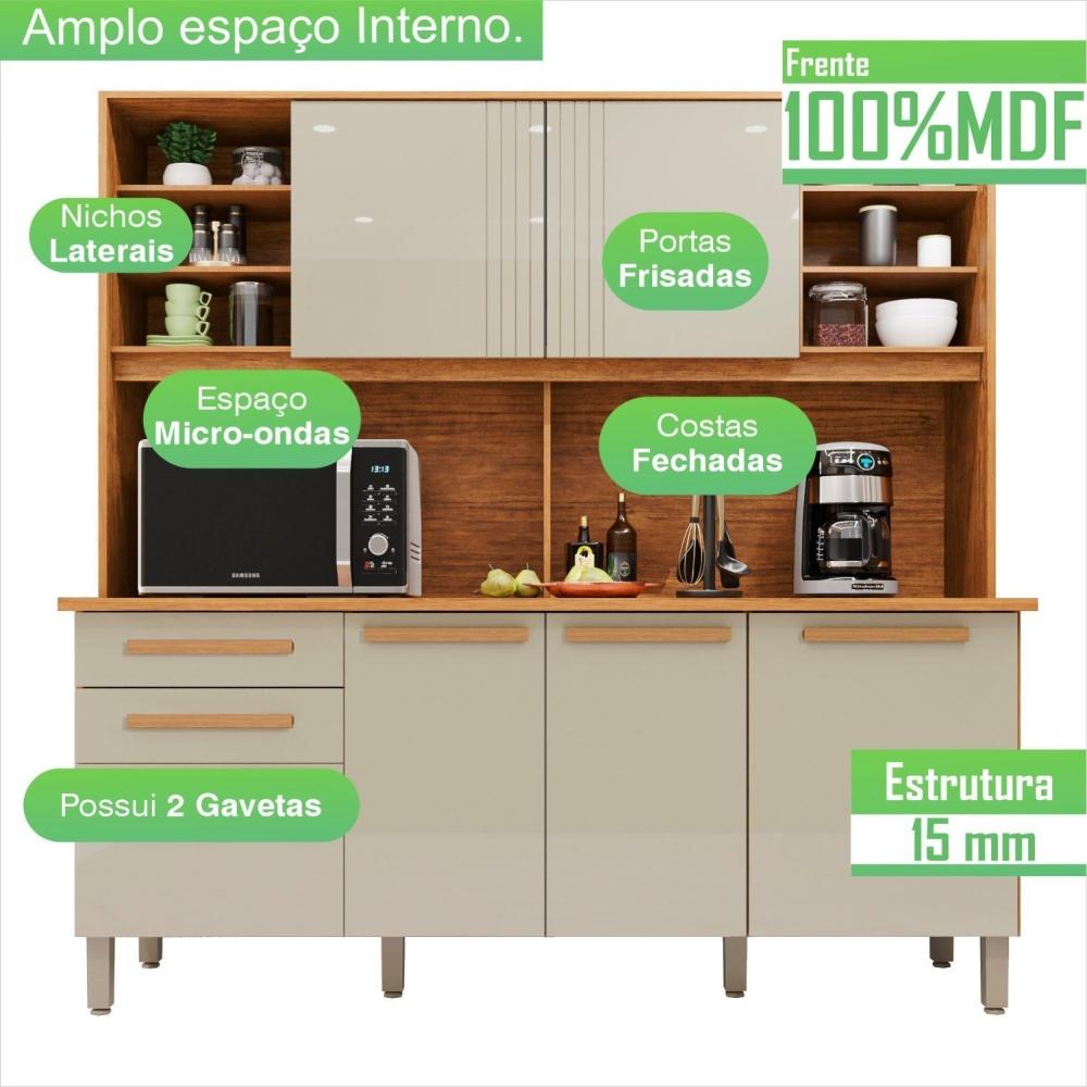 Armário de Cozinha 6 Portas 2 Gavetas Adelle Yescasa Cinamomo/Off-White