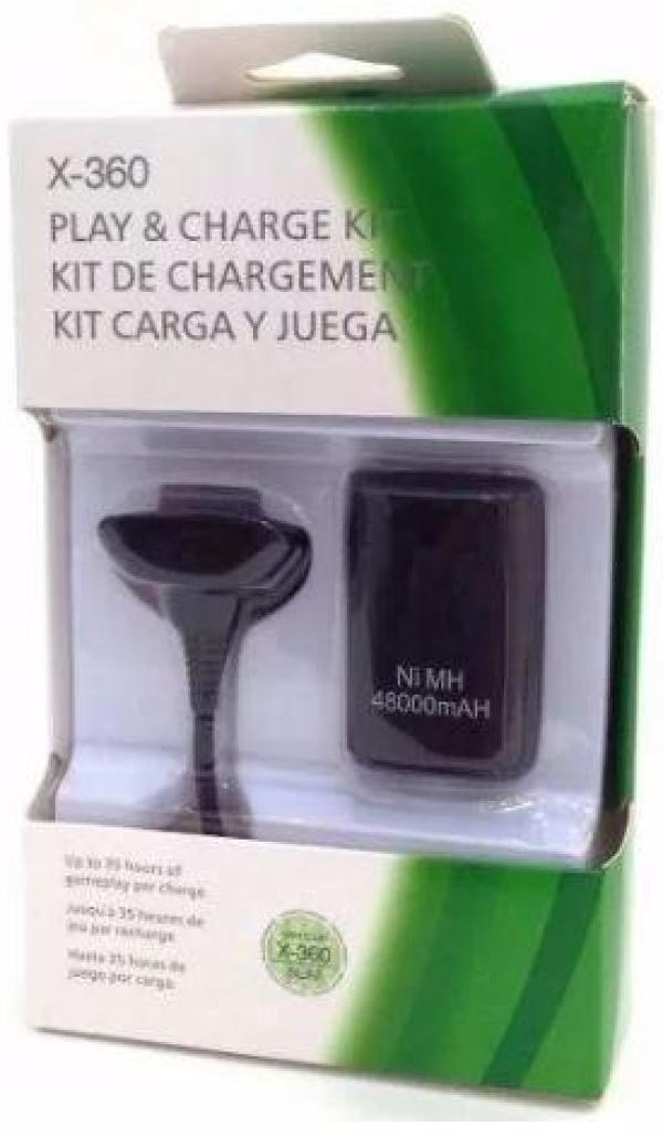 Miniatura Bateria Para Controle Xbox 360 Com Cabo E Carregador Preto
