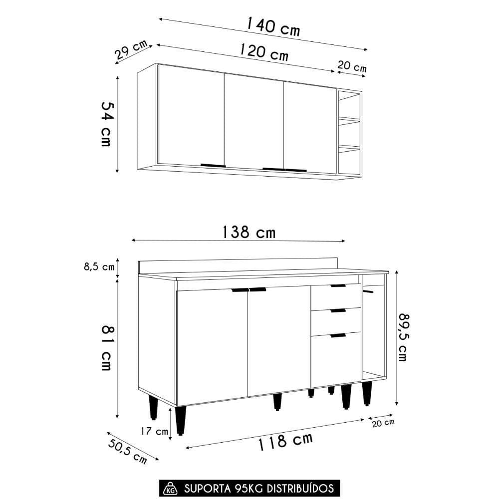Miniatura Armário De Cozinha Com Tampo Cp08 140cm Pérola Branco Z34 - Mpozenato