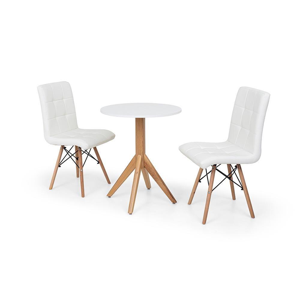 Miniatura Conjunto Mesa de Jantar Maitê 60cm Branca 2 Cadeiras Branca