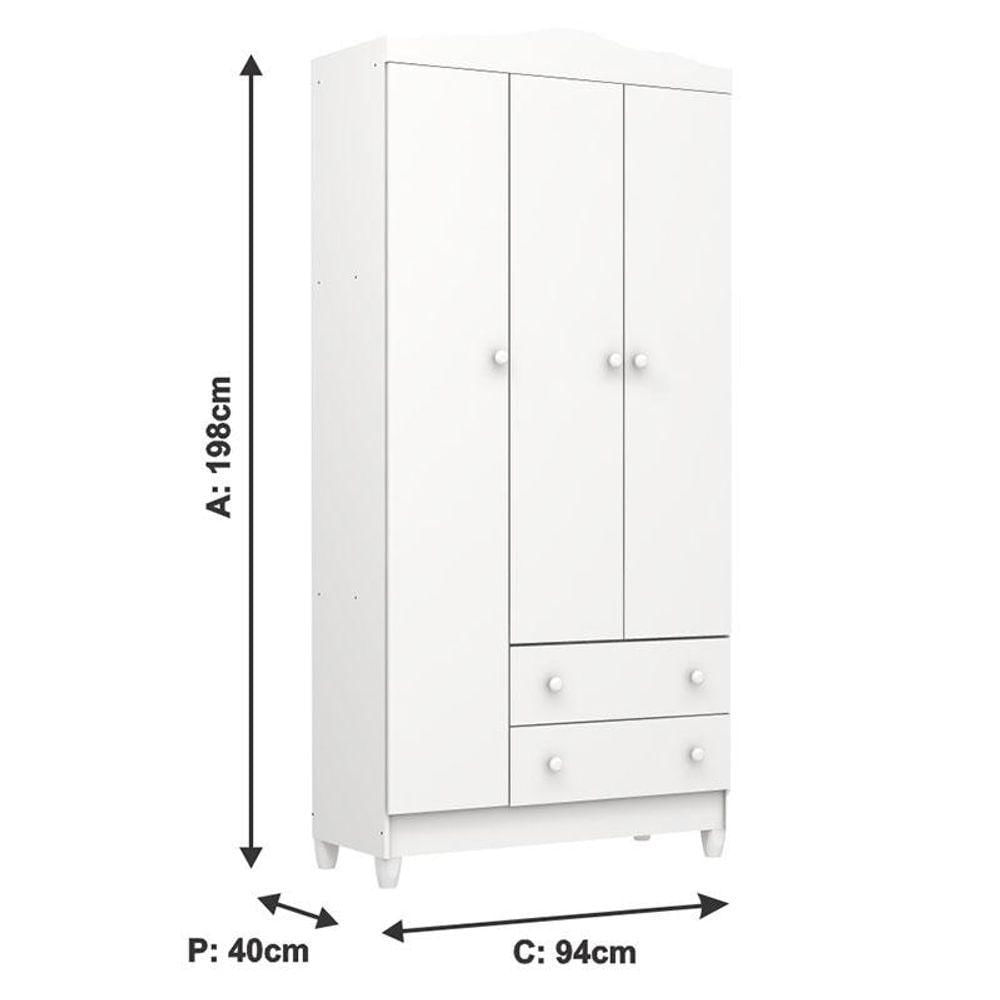 Berço Americano New Nanda E Guarda Roupa Infantil Mel Flat 3 Portas Branco Brilho Com Colchão Ortobom - Carolina